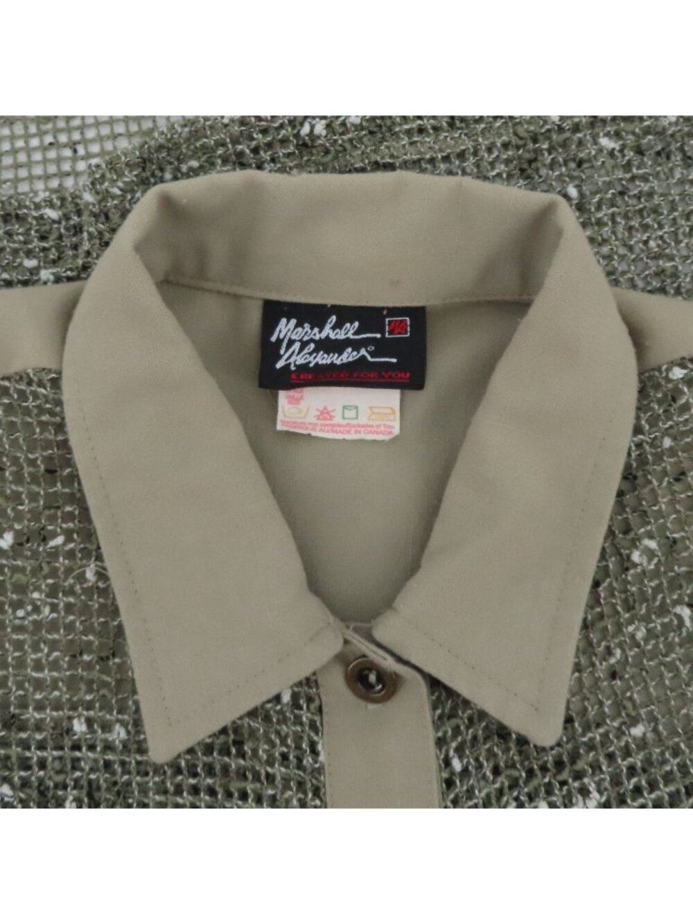 VTG Marshall Women 16 Green Sheer Mesh Collared Shirt Shorts 2 Piece Set Safari - Picture 9 of 16